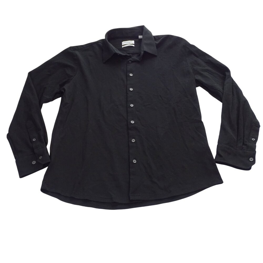 Projek Raw Signature Modern Fit Mens Black Button Up Long Sleeve Shirt Size L